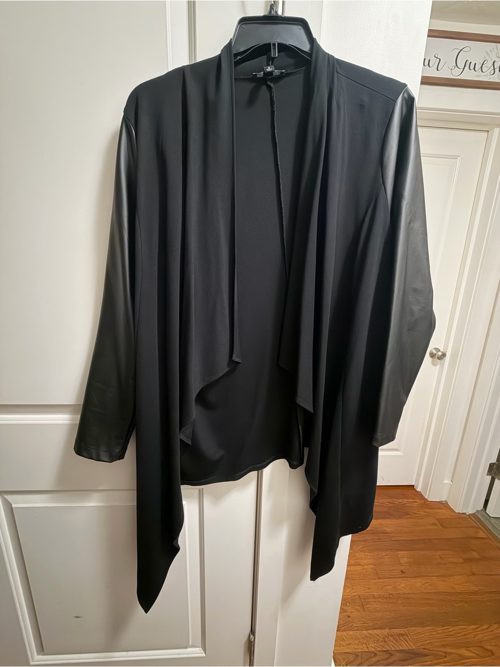 Torrid Size 2 Black Draped Open-Front Jacket with Faux Leather Sleeves